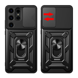 Hybrid Armor Camshield dėklas Samsung Galaxy S24 Ultra šarvuotas su kameros dangteliu - juodas