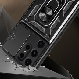 Hybrid Armor Camshield dėklas Samsung Galaxy S24 Ultra šarvuotas su kameros dangteliu - juodas