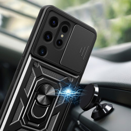 Hybrid Armor Camshield dėklas Samsung Galaxy S24 Ultra šarvuotas su kameros dangteliu - juodas