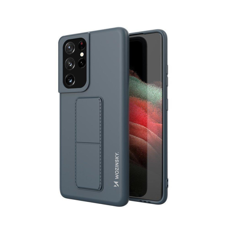Wozinsky Kickstand Case silikoninis dėklas su stovo dangteliu, skirtas Samsung Galaxy S21 Ultra 5G tamsiai mėlynai
