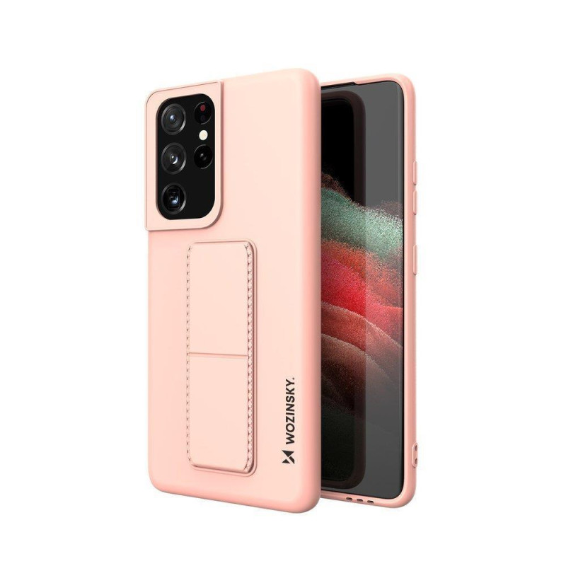 Wozinsky Kickstand Case Silikoninis stovo dėklas, skirtas Samsung Galaxy S21 Ultra 5G Pink