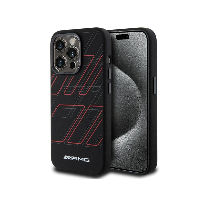AMG Silicone Large Rhombuses Pattern MagSafe dėklas iPhone 15 Pro Max - juodas
