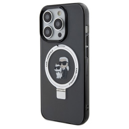 Karl Lagerfeld Ring Stand Karl&Choupette MagSafe dėklas iPhone 14 Pro - juodas