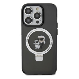 Karl Lagerfeld žiedinis stovas Karl&Choupette MagSafe dėklas skirtas iPhone 14 Pro Max - juodas