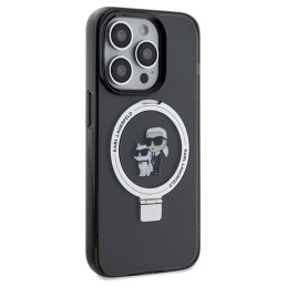 Karl Lagerfeld žiedinis stovas Karl&Choupette MagSafe dėklas skirtas iPhone 14 Pro Max - juodas