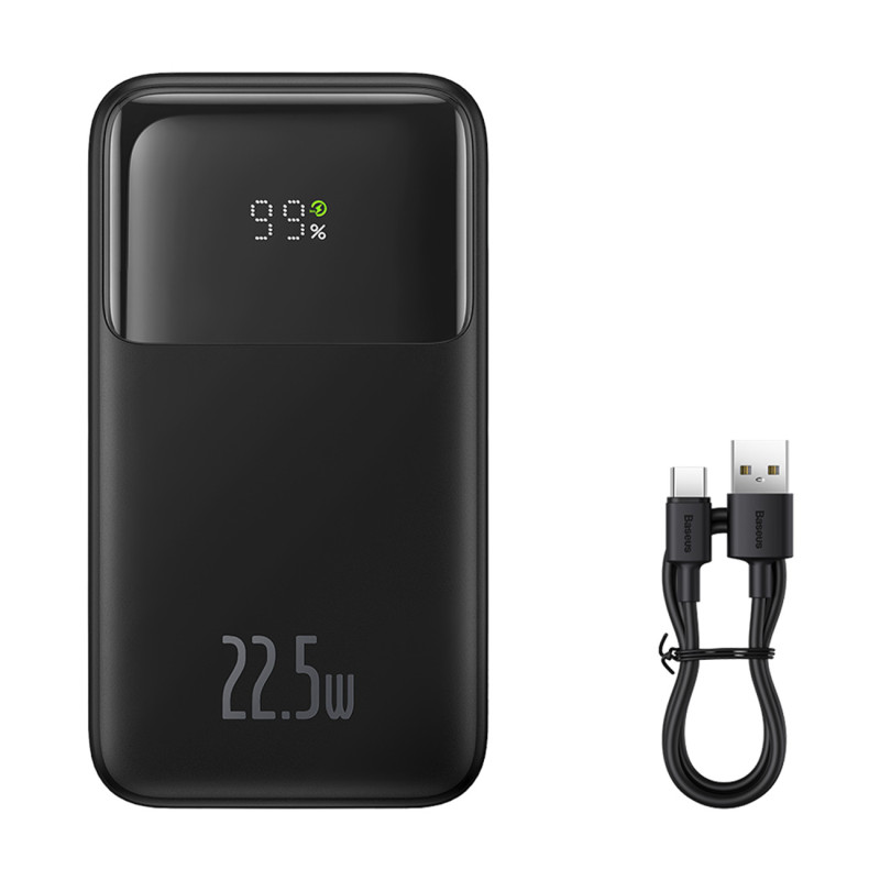„Baseus Comet“ serijos maitinimo blokas su ekranu 10 000 mAh 22,5 W - juodas + USB-A / USB-C laidas