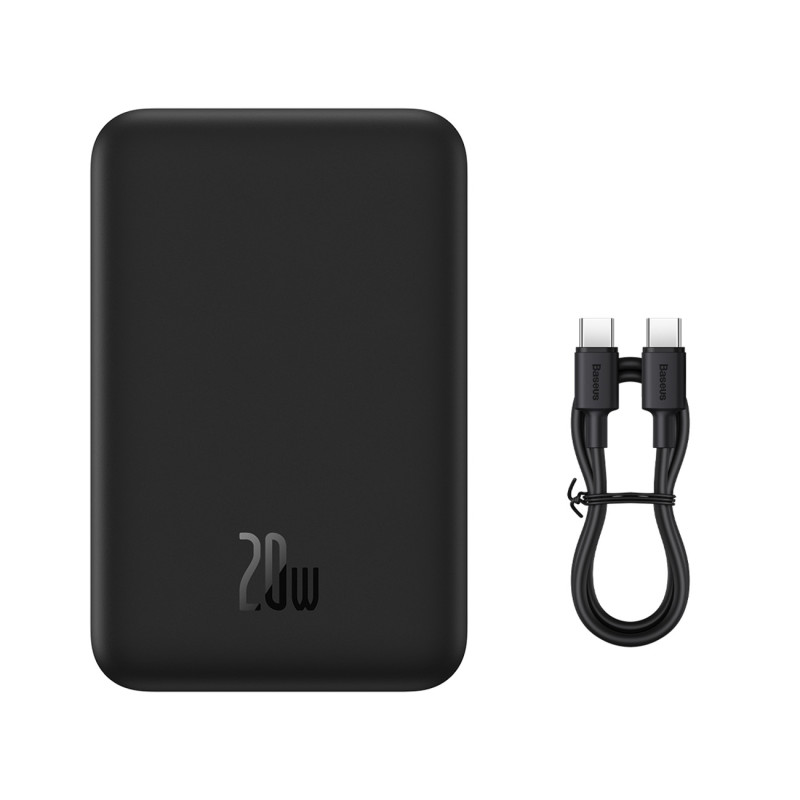 Baseus Magnetic Mini 20000 mAh 20W Powerbank - juodas + USB-C / USB-C laidas