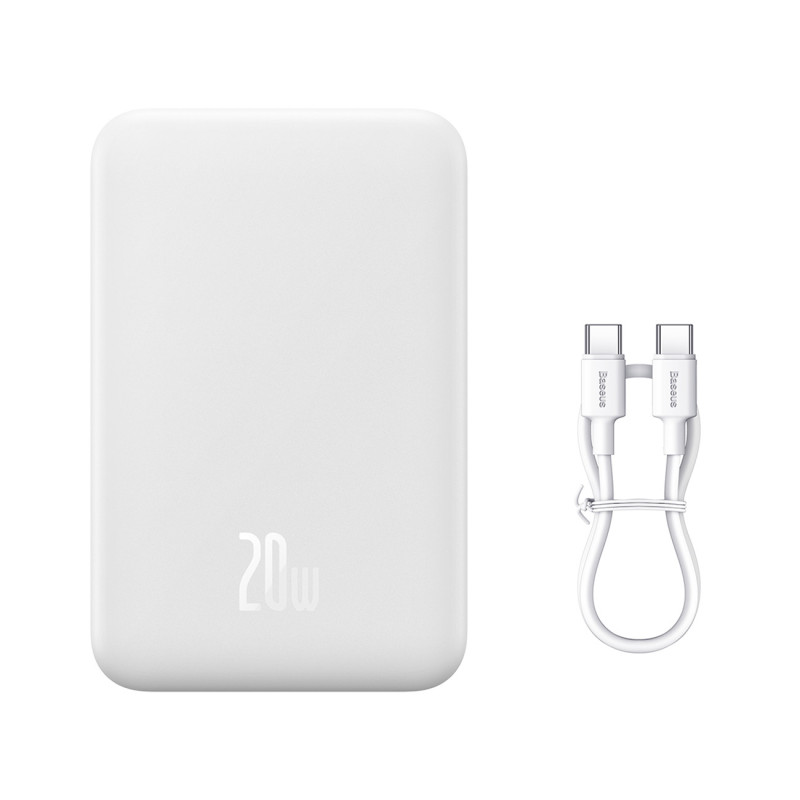 Baseus Magnetic Mini 20000 mAh 20W maitinimo blokas - baltas + USB-C / USB-C laidas