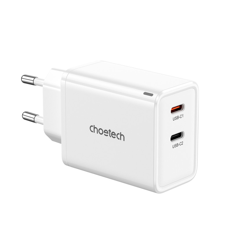 Choetech PD6013 2x USB-C PD 65W GaN sieninis įkroviklis - baltas