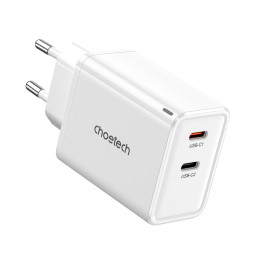 Choetech PD6013 2x USB-C PD 65W GaN sieninis įkroviklis - baltas
