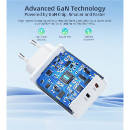 Choetech PD6013 2x USB-C PD 65W GaN sieninis įkroviklis - baltas