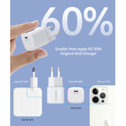 Choetech PD5007 USB-C PD 30W GaN sieninis įkroviklis - baltas