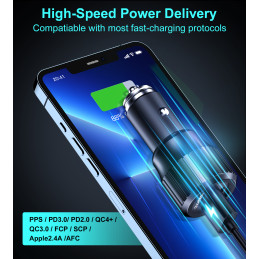 Choetech TC0010 USB-C USB-A PD 63W automobilinis įkroviklis - juodas