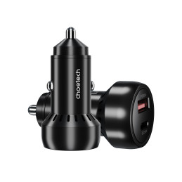 Choetech TC0014 USB-C USB-A PD 60W automobilinis įkroviklis su LED apšvietimu - juodas