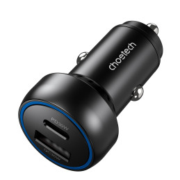 Choetech TC0014 USB-C USB-A PD 60W automobilinis įkroviklis su LED apšvietimu - juodas