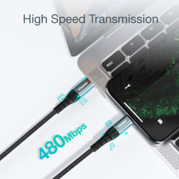 Choetech IP0042 USB-C / Lightning MFi 480Mb/ s 3A 3m laidas - juodas