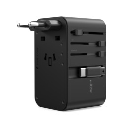 Choetech PD5020 35W EU/ US/ AUS/ UK kelioninis adapteris su įmontuotu USB-C laidu – juodas