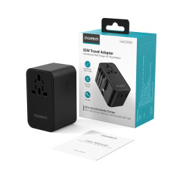 Choetech PD5020 35W EU/ US/ AUS/ UK kelioninis adapteris su įmontuotu USB-C laidu – juodas