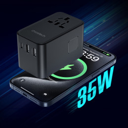 Choetech PD5020 35W EU/ US/ AUS/ UK kelioninis adapteris su įmontuotu USB-C laidu – juodas