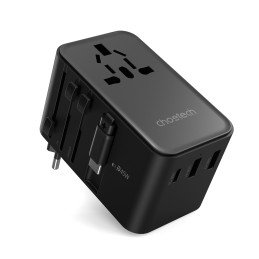 Choetech PD5021 45W EU/ US/ AUS/ UK kelioninis adapteris su įmontuotu USB-C laidu – juodas