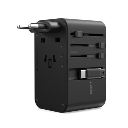 Choetech PD5021 45W EU/ US/ AUS/ UK kelioninis adapteris su įmontuotu USB-C laidu – juodas