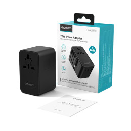 Choetech PD5022 70W EU/ US/ AUS/ UK kelioninis adapteris su įmontuotu USB-C laidu – juodas