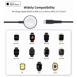 Choetech T319 MFI 5W belaidis įkroviklis Apple Watch + USB-C laidas - juodas