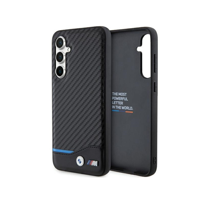 BMW Leather Carbon dėklas Samsung Galaxy S23 FE - juodas