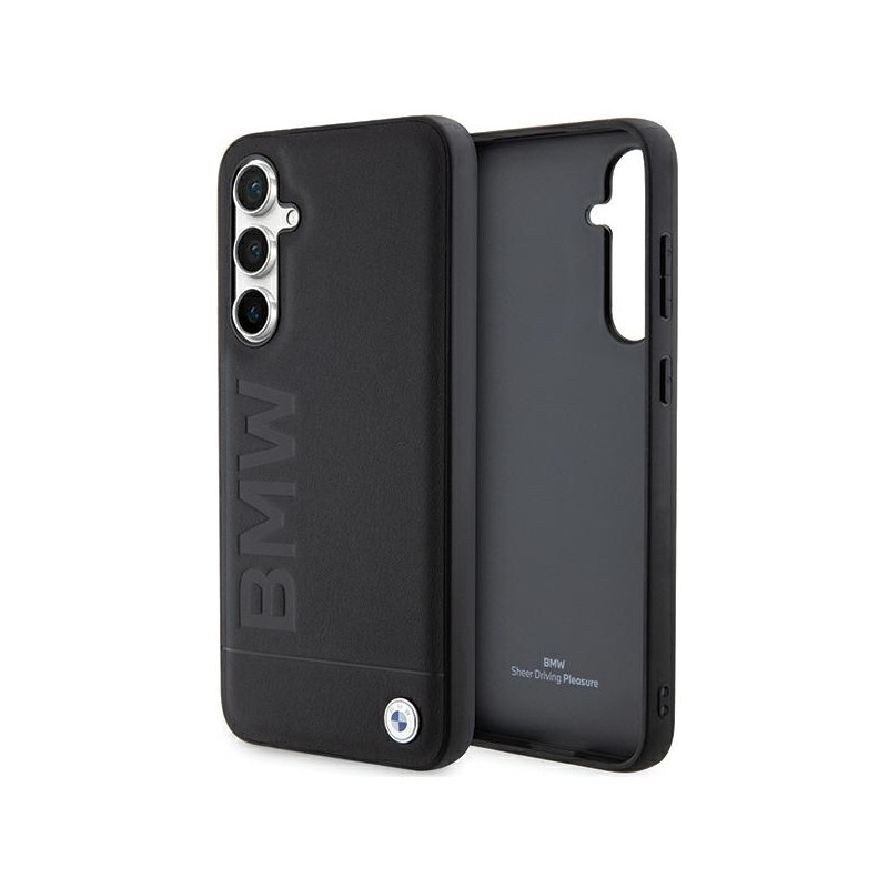 BMW Leather Hot Stamp dėklas, skirtas Samsung Galaxy S23 FE - juodas