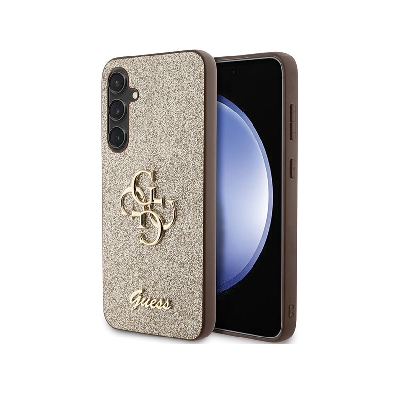 Guess Glitter Script Big 4G dėklas, skirtas Samsung Galaxy S23 FE - auksinis