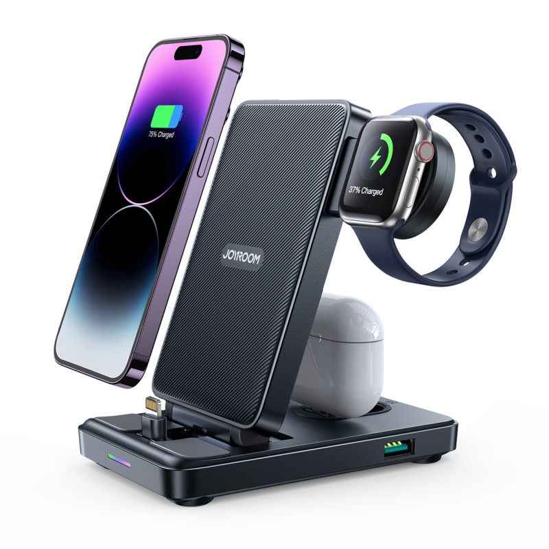 Joyroom JR-WQS02 iPhone AirPods Apple Watch 4in1 įkrovimo stotelė sulankstoma – juoda