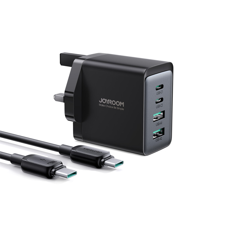 Joyroom TCG02 PD USB-C USB-A 67W GaN sieninis įkroviklis (JK) + USB-C laidas - juodas