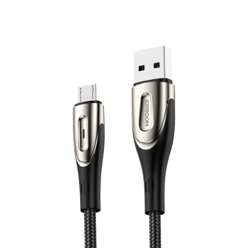 Joyroom Sharp Series S-M411 USB-A / Micro USB 3A kabelis 1,2 m su įkrovimo indikatoriumi – juodas