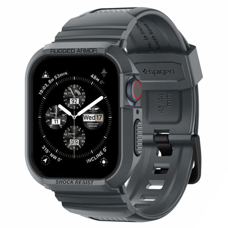 Spigen Rugged Armor Pro dėklas, skirtas Apple Watch 4/ 5/ 6/ 7/ 8/ 9/ SE (44/ 45 mm) – tamsiai pilka