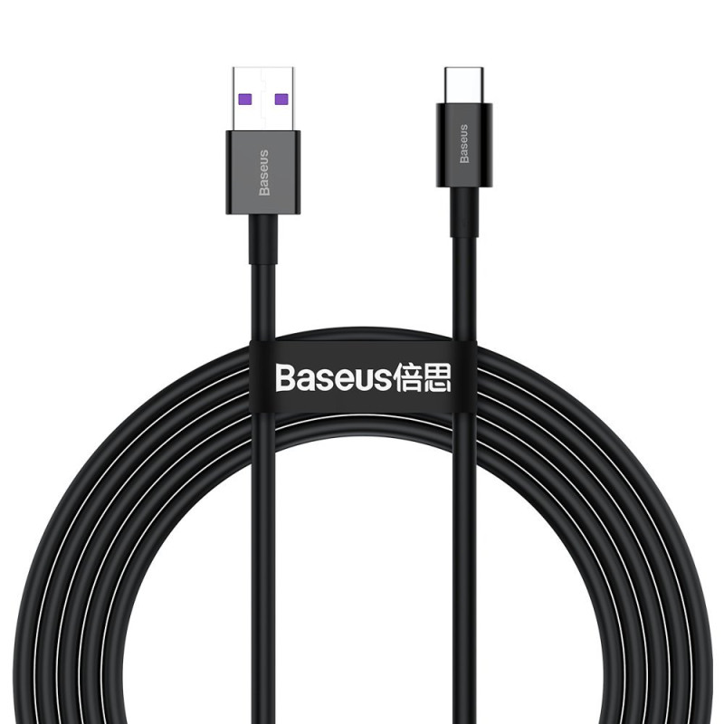 „Baseus Superior“ laidas USB – C tipo USB 66 W (11 V / 6 A) Huawei SuperCharge SCP 2 m juodas (CATYS-A01)