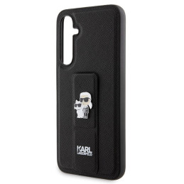 Karl Lagerfeld Gripstand Saffiano Karl&Choupette Pins dėklas, skirtas Samsung Galaxy S23 FE - juodas