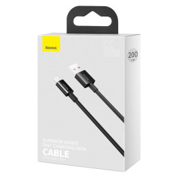 „Baseus Superior“ laidas USB – C tipo USB 66 W (11 V / 6 A) Huawei SuperCharge SCP 2 m juodas (CATYS-A01)