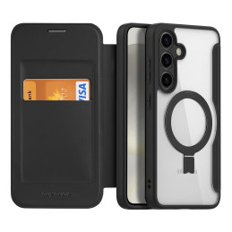 Dux Ducis Skin X Pro dėklas, skirtas Samsung Galaxy S24+ su MagSafe, atvartu ir stovu - juodas