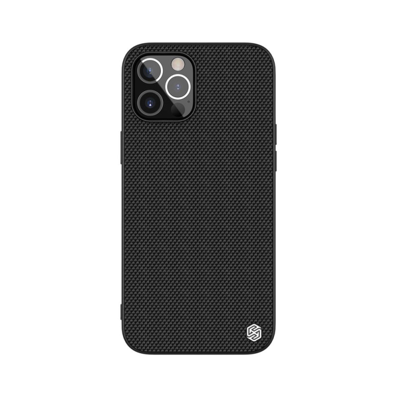 Nillkin Textured Case tvirtas sustiprintas dėklas su gelio rėmeliu ir nailonine nugara, skirtas iPhone 12 Pro Max juodai