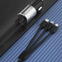 Dudao 3in1 USB automobilinis įkroviklis 3.4 A įmontuotas Lightning / USB Type C / micro USB kabelis juodas (R5ProN juoda...