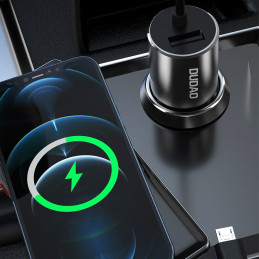 Dudao 3in1 USB automobilinis įkroviklis 3.4 A įmontuotas Lightning / USB Type C / micro USB kabelis juodas (R5ProN juoda...