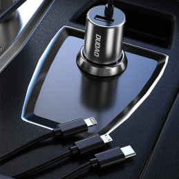 Dudao 3in1 USB automobilinis įkroviklis 3.4 A įmontuotas Lightning / USB Type C / micro USB kabelis juodas (R5ProN juoda...