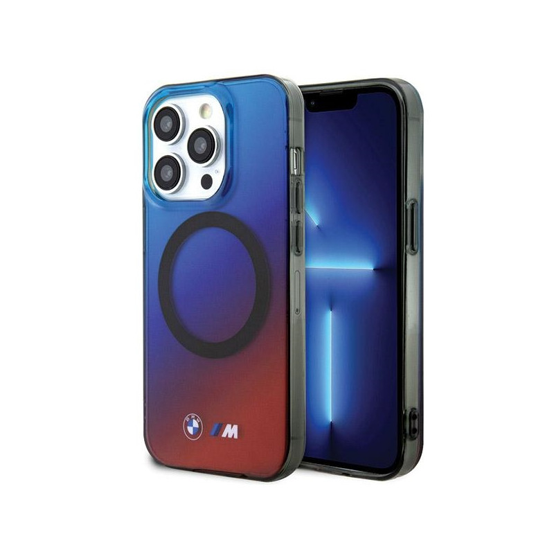 BMW M Gradient MagSafe dėklas iPhone 15 Pro - raudonos ir mėlynos spalvos