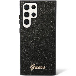 Guess Glitter Script dėklas, skirtas Samsung Galaxy S24 Ultra - juodas