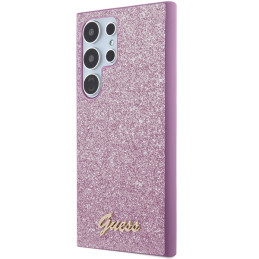 Guess Glitter Script dėklas, skirtas Samsung Galaxy S24 Ultra - violetinis