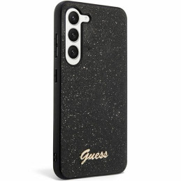 Guess Glitter Script dėklas, skirtas Samsung Galaxy S24 - juodas
