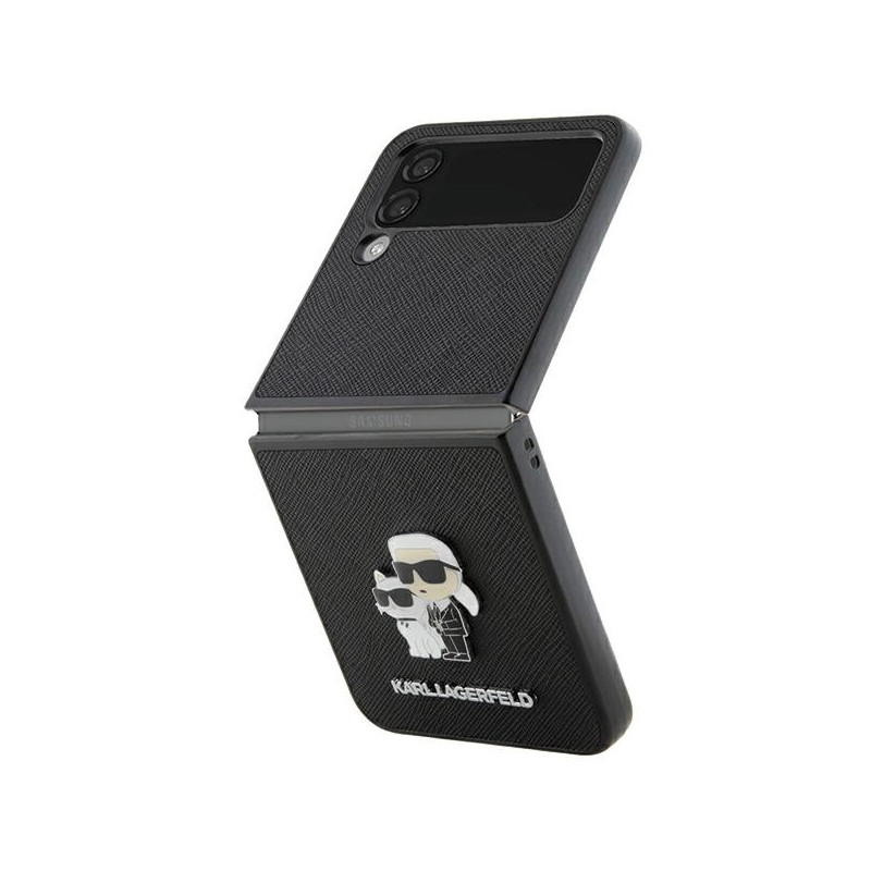 Karl Lagerfeld Saffiano Karl&Choupette Pin dėklas, skirtas Samsung Galaxy Z Flip 4 - juodas