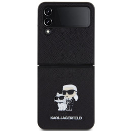 Karl Lagerfeld Saffiano Karl&Choupette Pin dėklas, skirtas Samsung Galaxy Z Flip 4 - juodas