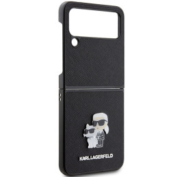 Karl Lagerfeld Saffiano Karl&Choupette Pin dėklas, skirtas Samsung Galaxy Z Flip 4 - juodas