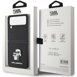 Karl Lagerfeld Saffiano Karl&Choupette Pin dėklas, skirtas Samsung Galaxy Z Flip 4 - juodas